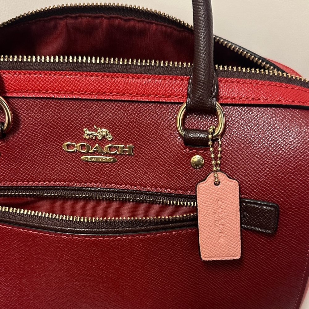 Coach Rowan Satchel Colorblock Deep Scarlet Multi, 2 in 1 Coach Boston style Bag - Picture 12 of 17